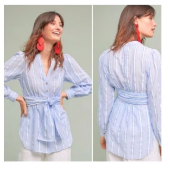 Anthropologie Building 18 South Seas Button Front Belted Tunic Size 0 - Picture 1 of 6